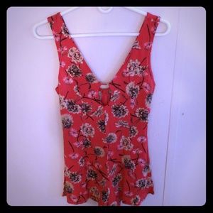 Red floral romper